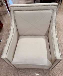 Modern Natural Upholstered Nailhead Arm Chair