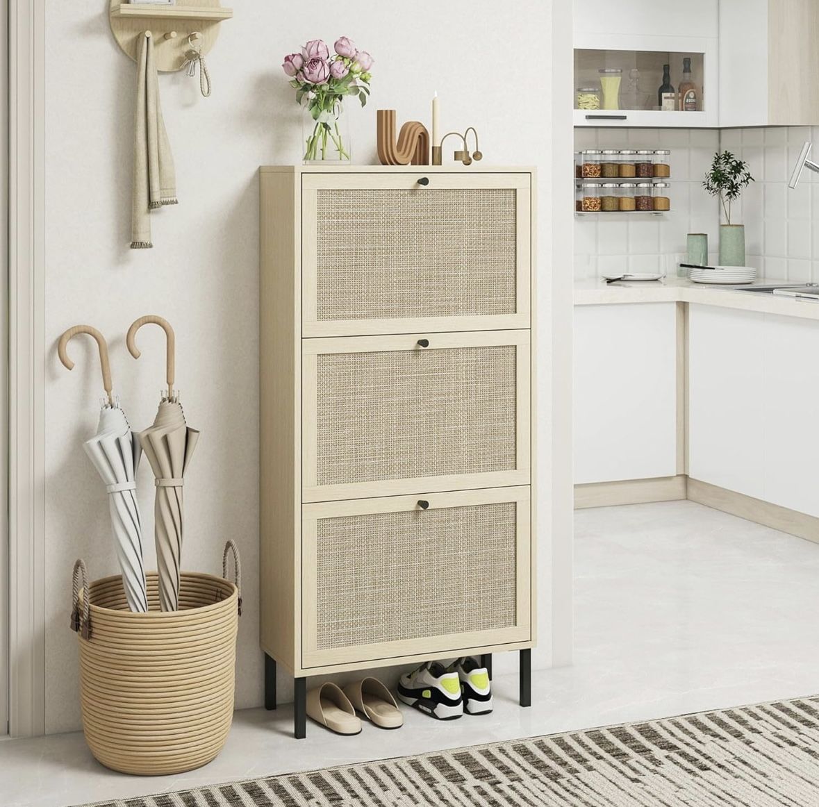 Rattan 3 Drawer Shoe Rack / Organizer