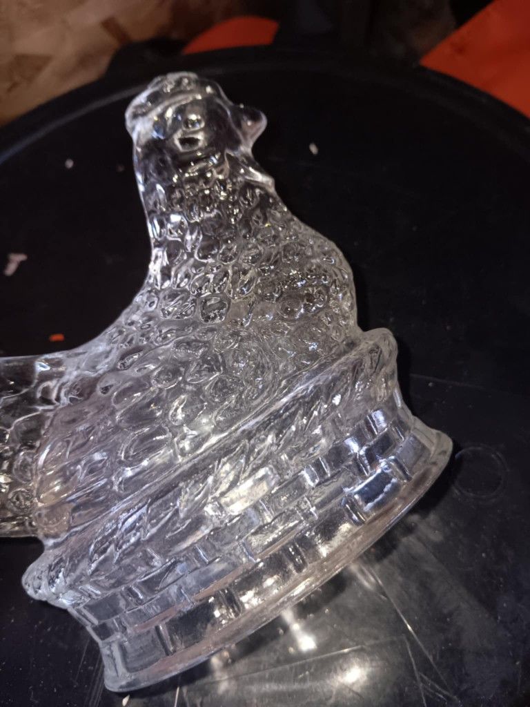 Vintage Hen on Nest Chicken Glass Candy Container Clear Easter Kitchen Decor