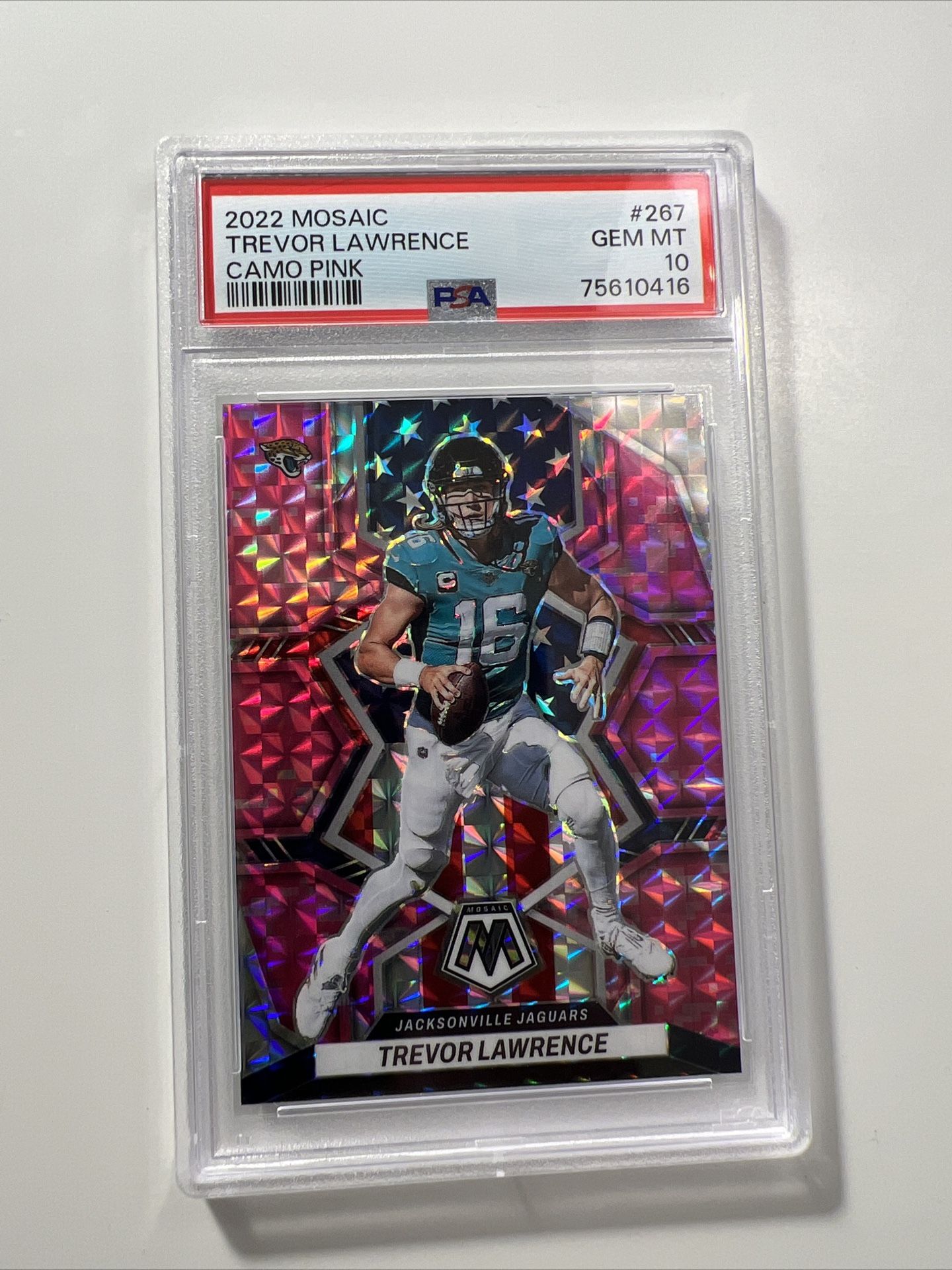 2022 Panini Mosaic Trevor Lawrence National Pride Camo Pink Prizm #267 PSA 10