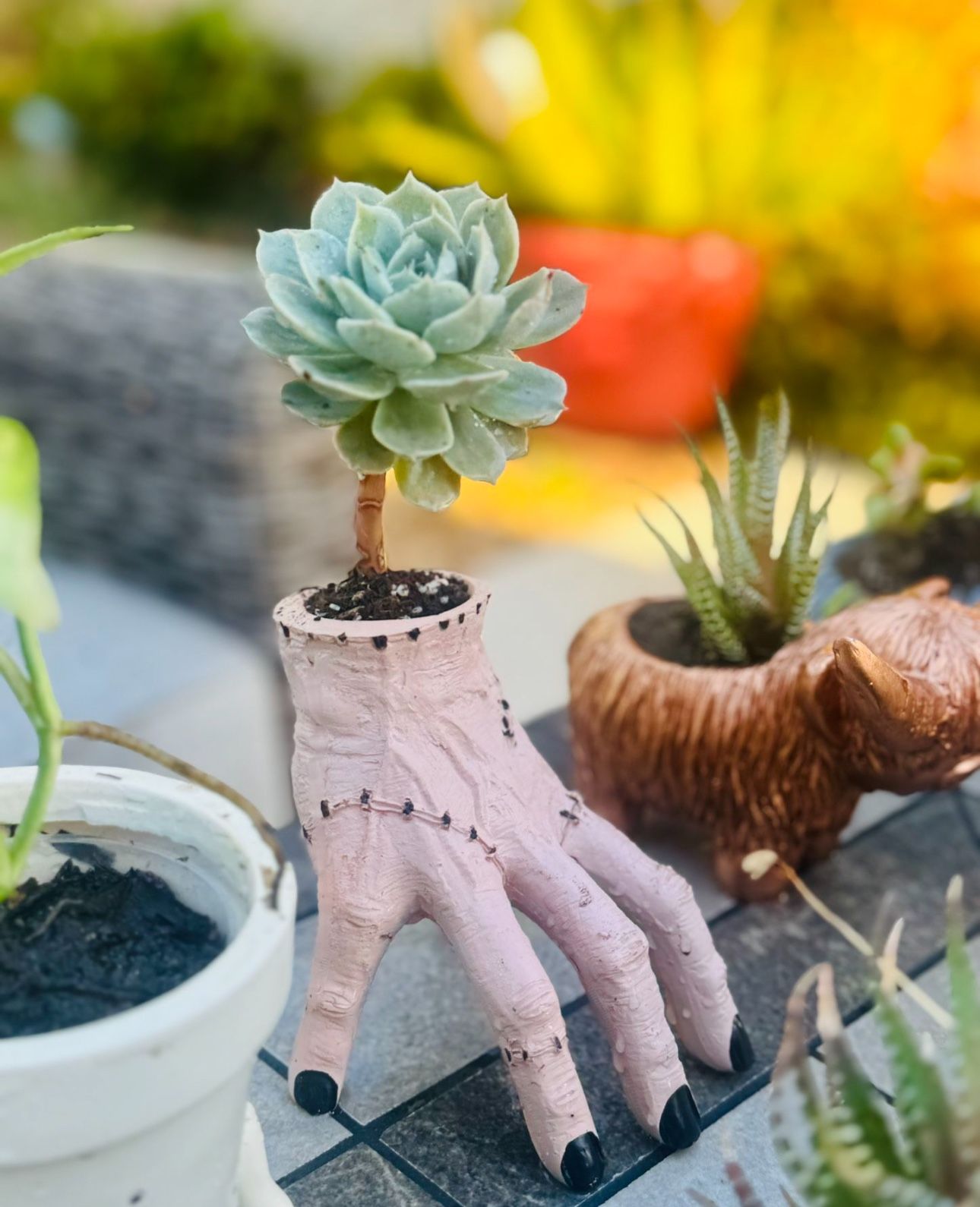 🔥👋 Adam’s Family THING Hand Planter W Succulent 🪴