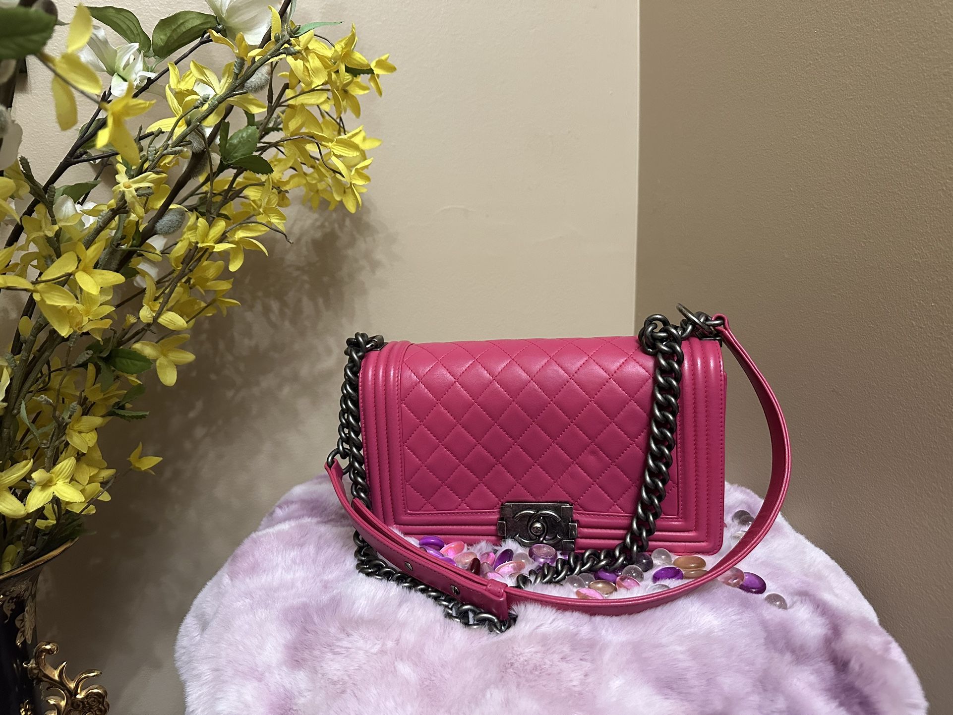 Chanel Barbie Pink Le Boy Medium Lambskin With Gun Metal Hardware