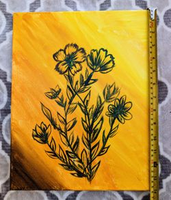 Flowers hand painted on canvas - 14" x 11.25"