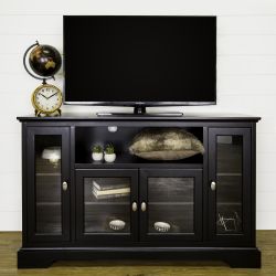 Manor Park Transitional Highboy Glass Door Wood TV Stand, Black Black - 33" H x 52" L x 16" W