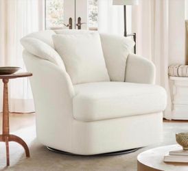 Beige color swivel fabric accent arm chair