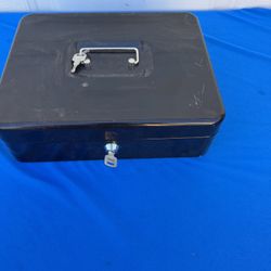 Black Metal Cash Box with Security Cable and Keys