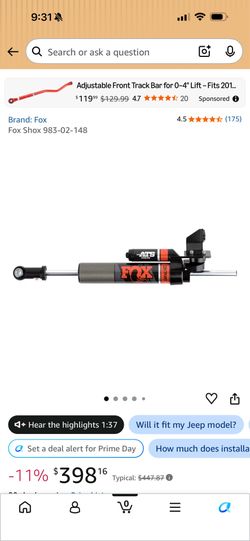 Fox ATS 983-02-148 Jeep JL Steering Stabilizer