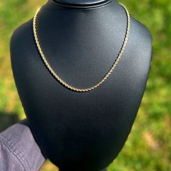 14k solid yellow gold Rope necklace chain 18" 3mm