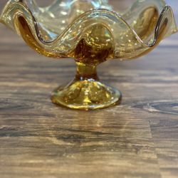Vintage Amber Pedestal Bowl