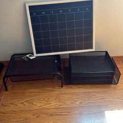 Black Mesh Desk Organizer Bundle + Calendar Chalk Board