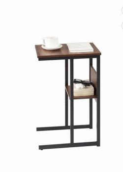 Huisenitre C- Shaped End Table for Couch,Sofa,and Bed,25.59"H x 15.75" W x 11.81" D Metal Side Table , Walnut Brown