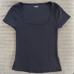 Old Navy Womens S Square Neck Ribbed T-Shirt Black
