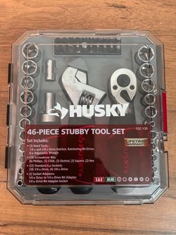 HUSKY 46-Piece 1/4 in. and 3/8 in. Drive Stubby Ratchet and Socket Tool Set