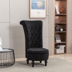 High Back Accent Chair Throne Chair Velvet Chair with Storage for Bedroom Living Room Dressing Table Seat Wood Legs (1 PC Black Chair)