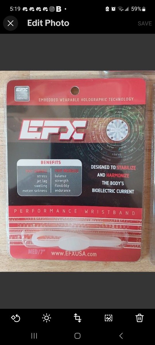EFX Performance Wristband Embedded Wearable Holographic Technology Size M 7" NEW