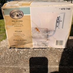 Hampton Bay Chrome Wall Sconce – White Etched Glass – New in Box
