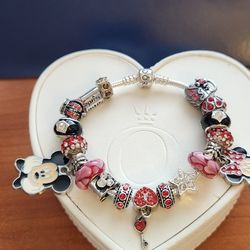 AUTHENTIC PANDORA CHARM BRACELET WITH UNBRANDED EUROPEAN BEADS 