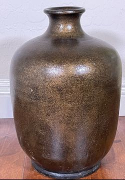 Vintage Ceramic Clay Pottery Copper Vase 14” x 9"