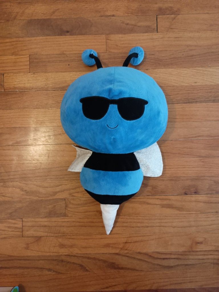 Large, Blue and Black Plush Bumble Bee Toy Stuffie