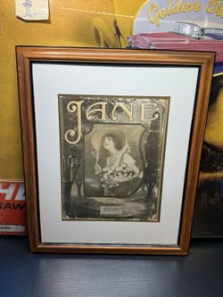 Antique Jane Ballad Sheet Music Halsey K Mohr Framed Vintage Wall Art