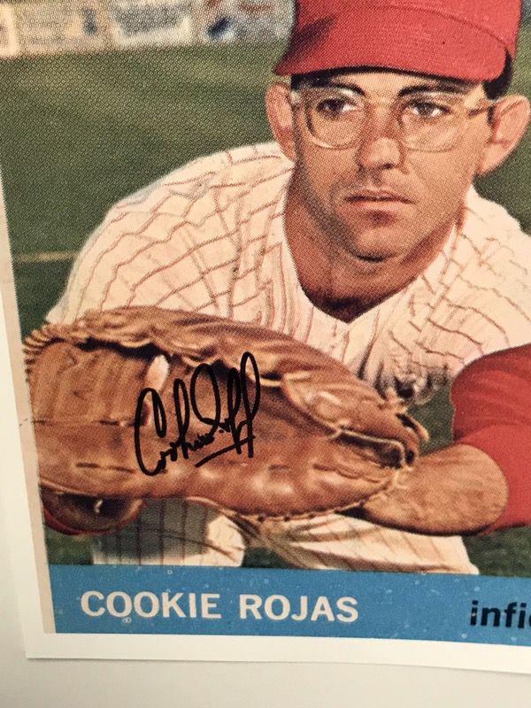 Autographed 1964 Phillie Cookie Rojas! This is an 8x10 Photo/Reprint of his 1964 Card signed by "Cookie"!