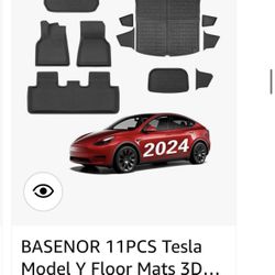 BASENOR 11PCS Tesla Model Y 3D Floor Mats For Year 2020 - 2024