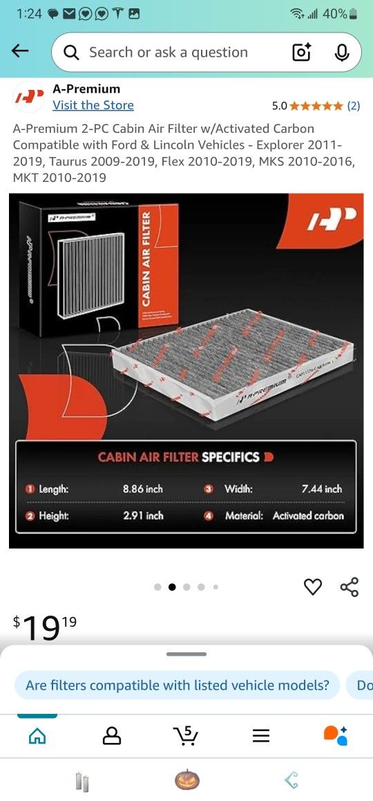 Cabin Air Filter w/Activated Carbon Compatible with Ford & Lincoln Vehicles