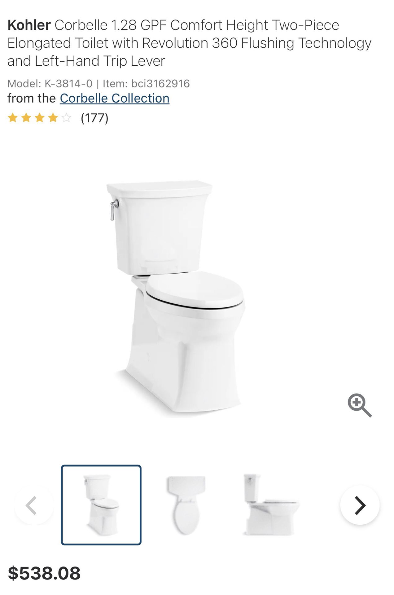 Kohler skirted toilet -New in box