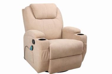 New Beige Swivel Rocker Recliner Chair with Massage