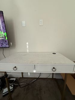 White Desk with 2 Drawers & Built-In Wireless Charger – Used