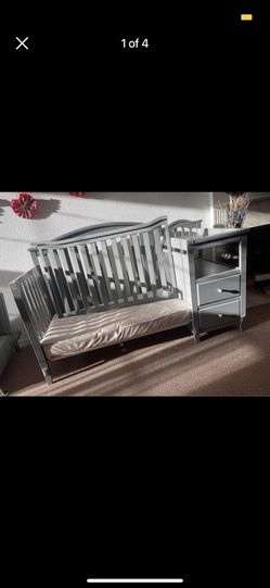 Grey Crib With Mattress  Thumbnail