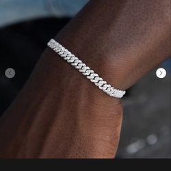 Micro Diamond Prong Cuban Bracelet-6mm-6inches-14k White Gold Plated-Cubic Zirconia 