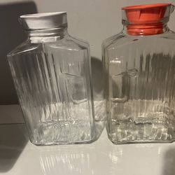 Vintage Anchor Hocking Ribbed Bistro Pitchers with stopper lid -2 quarts No cracks or chips $10 Each