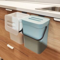  Compost Bin Indoor Kitchen Sealed, Mountable Compost Bucket, Hanging Food Waste Bin for Kitchen,1.3 Gallon/ 5L Blue