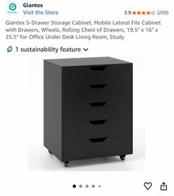 Giantex 5-Drawer Storage Cabinet, Mobile Lateral File Cabinet with Drawers,