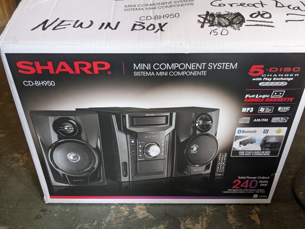 Sharp CD-BH950 Sharp 240W 5-Disc Mini Shelf Speaker System (w/ Cassette and Bluetooth)