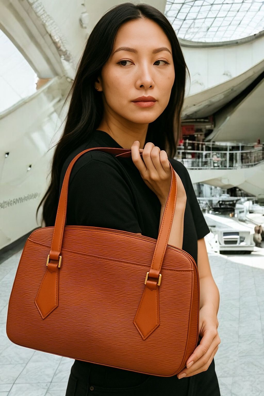 Louis Vuitton Sablon Epi Leather Bag Kenya Brown M52043 AUTH Clean Interior VTG