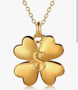 Gold Plated Four Leaf Clover Initial Necklace for Women