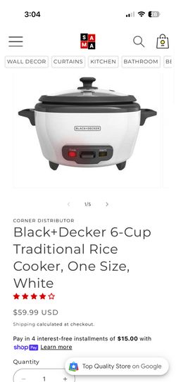 Black+Decker 6-Cup Traditional Rice Cooker, One Size, White