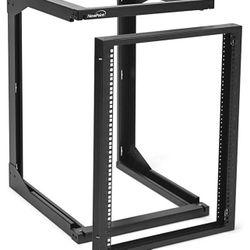 Navepoint 18U Wall Mount Open Frame Network Rack 24” Depth, Swing Out Hinged Gate For 19” Devices 