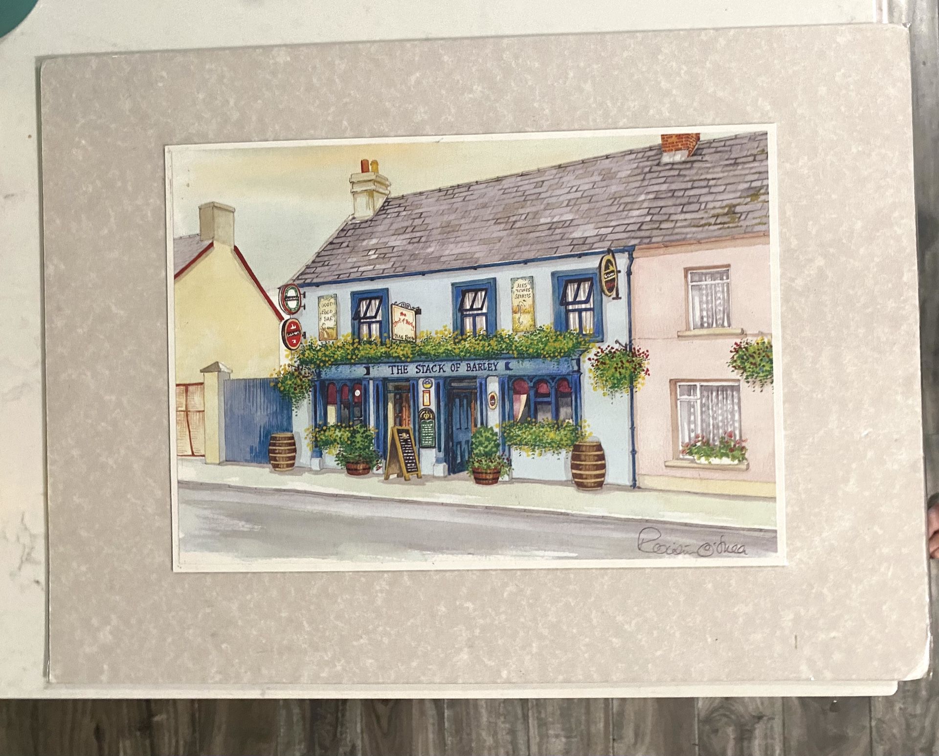 Roisin O’Shea Signed Watercolor Print “The Stack of Barley” Pub in Ireland