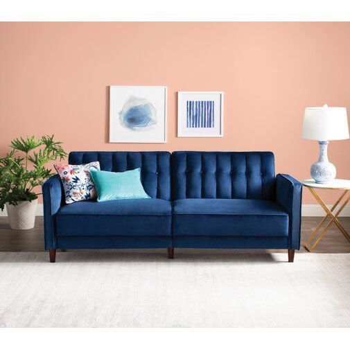 Wayfair Nia Pin Tufted Convertible Sofa in Blue