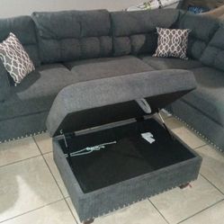 3pcs Sectional Sofa W/Storage Ottoman
