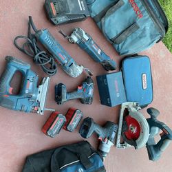 Full Set Of Bosch Lithium Ion Tools And Bonus Oscillating Saw