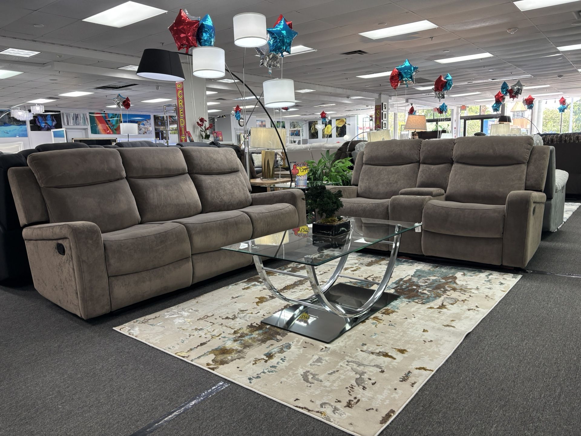 Brown Microfiner Furniture Sofa & Loveseat For Sale ( Available On Gray Too) 35% Off