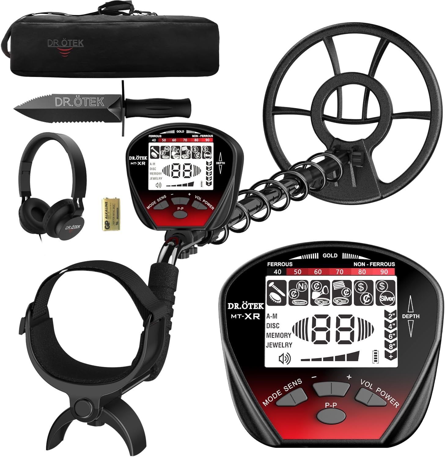 DR.ÖTEK Metal Detector for Adults Waterproof, Professional Gold Detector Kit with High Accuracy, 10" IP68 Coil, Backlight LCD Display, 5 Modes, Advanc