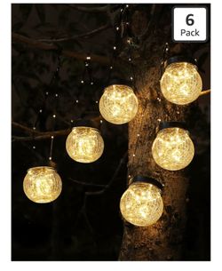 Solar Lanterns Solar Lights Outdoor Waterproof 6-Pack, Solar Powered Hanging Lights Cracked Glass Hanging Globes for Christmas Decoration, Shepherd Ho