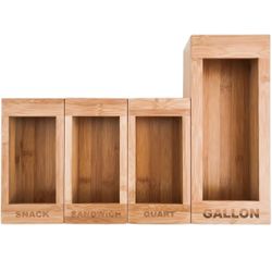 Food Storage Bags Holders – Premium Bamboo Kitchen Drawer Plastic Bag Organizer Dispenser Home Organization Compatible with Gallon, Quart, Sandwich & 