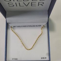 18kt Gold Sterling Silver 22" Necklace 