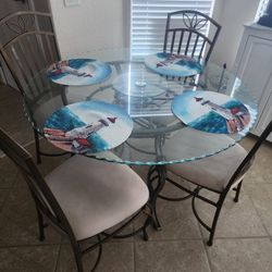 Glass table with Beviled edges /4 Chairs